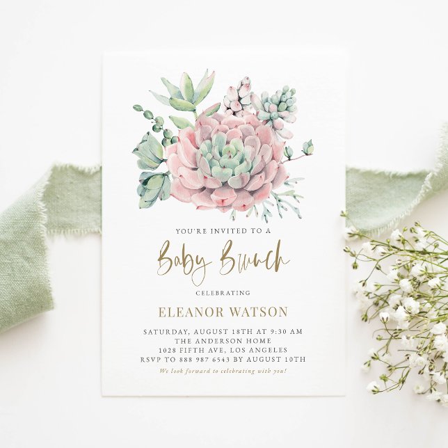 Convite Watercolor Pastel Succulents Baby Brunch (Criador carregado)