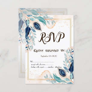 Convite Watercolor Peacock Feather Floral RSVP