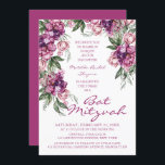 Convite Watercolor Peony Bat Mitzvah Modern Floral<br><div class="desc">Watercolor Peony Bat Mitzvah Modern Floral Invices apresenta uma elegante cor d'água púrpura Molusco,  cor-de-rosa púrpura e poeirenta,  com folhas verdes em fundo branco,  com informações sobre o convite do Bat Mitzvah no centro. Personalize editando o texto nas caixas de texto fornecidas. Projetado para você por ©Evco Studio www.zazzle.com/store/evcostudio</div>