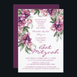 Convite Watercolor Peony Bat Mitzvah Modern Floral<br><div class="desc">Watercolor Peony Bat Mitzvah Modern Floral Invices apresenta uma elegante cor d'água púrpura Molusco,  cor-de-rosa púrpura e poeirenta,  com folhas verdes em fundo branco,  com informações sobre o convite do Bat Mitzvah no centro. Personalize editando o texto nas caixas de texto fornecidas. Projetado para você por ©Evco Studio www.zazzle.com/store/evcostudio</div>