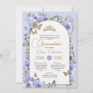 Convite Watercolor Periwinkle Blue Butterfly Quinceañera