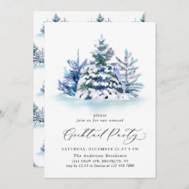 Convite Watercolor Pine Tree Chic Christmas Coctail Party