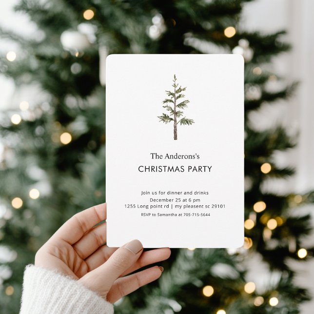 Convite Watercolor Pine Tree Christmas Party (Criador carregado)