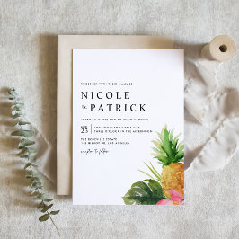 Convite Watercolor Pineapple and Hibiscus Tropical Wedding
