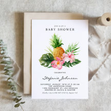 Watercolor Pineapple Hibiscus Tropical Baby Shower
