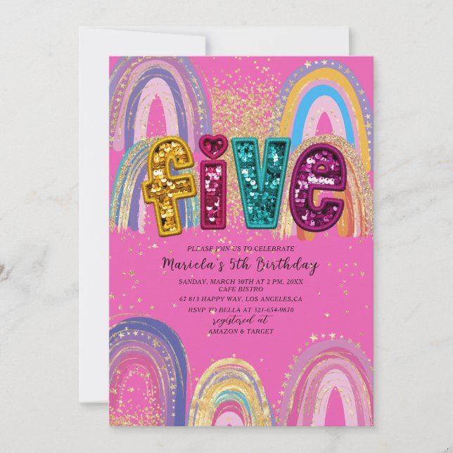 Convite  Watercolor pink and gold stars  BirthdaInvitation (Frente)