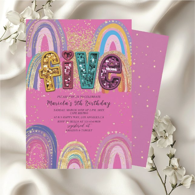 Convite  Watercolor pink and gold stars  BirthdaInvitation (Criador carregado)