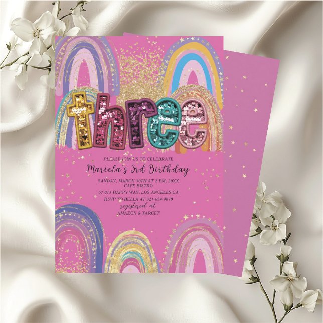 Convite  Watercolor pink and gold stars  BirthdaInvitation (Criador carregado)