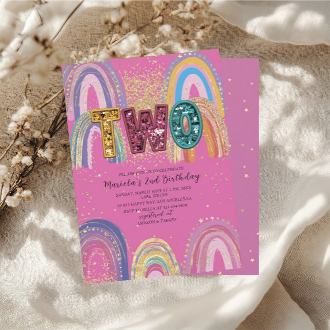 Convite  Watercolor pink and gold stars  BirthdaInvitation (Criador carregado)