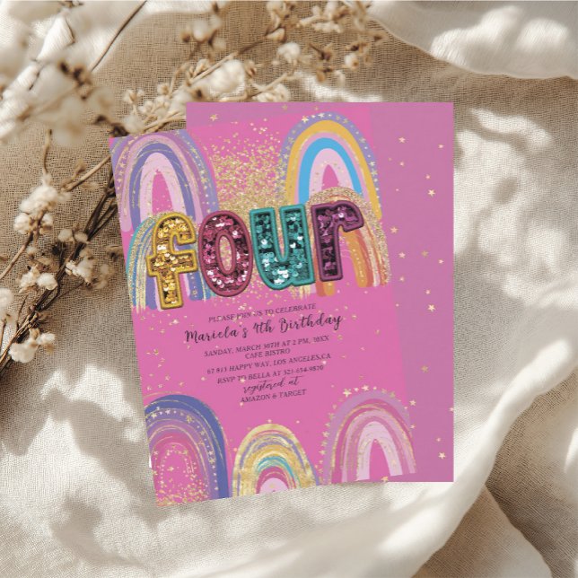 Convite  Watercolor pink and gold stars  BirthdaInvitation (Criador carregado)