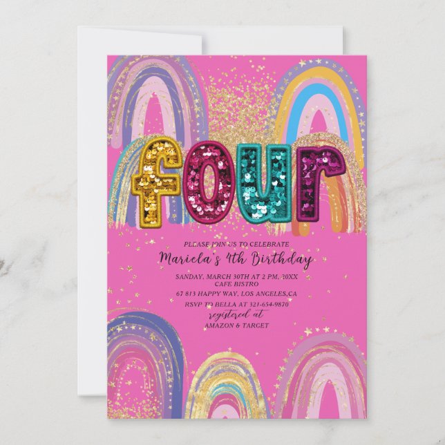 Convite  Watercolor pink and gold stars  BirthdaInvitation (Frente)