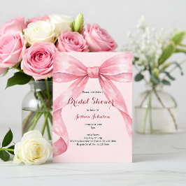 Convite Watercolor Pink Bow Bridal Shower