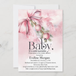 Convite Watercolor Pink Bow with Baubles Baby Shower 