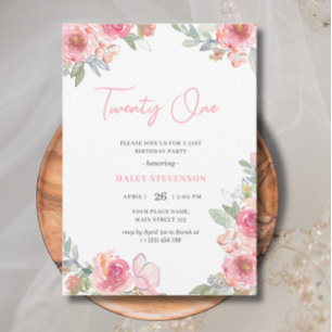 Convite Watercolor Pink Floral 21 Boho Birday