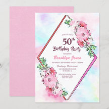 Watercolor Pink Floral Geométrico 50º aniversário