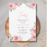 Convite Watercolor Pink Floral Quarenta Boho Chic Birthday<br><div class="desc">Convites de Aniversário para Adultos | Watercolor Blush Pink Floral Quarenta Quadragésimo Convite de Aniversário Quic 40th Este design elegante e chic apresenta-se cintilante, cor-de-rosa, cinza-rosa, verde floral floral rústico, tema feminino bóquio e Tipografia Script num fundo branco. Personalize o convite com seus detalhes e se quiser reorganizar o estilo...</div>