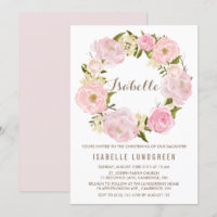 Watercolor Pink Peonies Wreath Christening