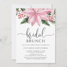Convite Watercolor Pink Poinsettia Winter Bridal Brunch