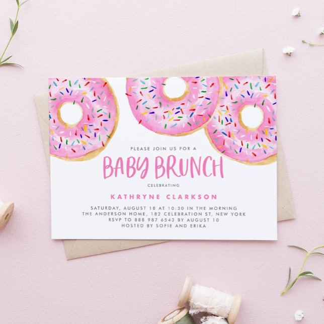 Convite Watercolor Pink Sprinkle Rosquinha Baby Brunch (Criador carregado)