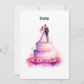Convite Watercolor Pink Wedding Cake Couple Invitation