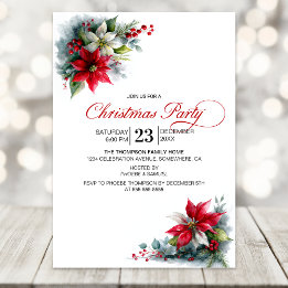 Convite Watercolor Poinsettia Christmas Party