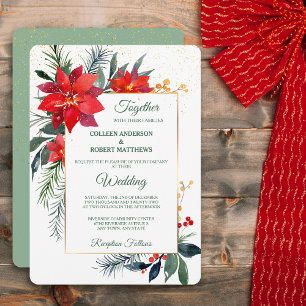 Convite Watercolor Poinsettia Dourada Quadro de Natal Form