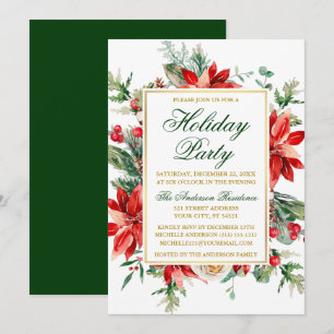Convite Watercolor Poinsettia Feriado Dourado Floral