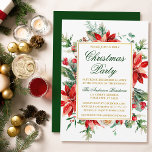 Convite Watercolor Poinsettia Festa de Natal Dourada Flora<br><div class="desc">A Elegante Watercolor Poinsettia Verde Floral Convite de festas de Natal inclui poinsetos vermelhos,  folhas de eucalipto,  cones de pínus,  agulhas de pinheiros,  algodão,  bagas sagradas e outros belos verdes botânicos de inverno. Dourado quadro. Verdes.</div>