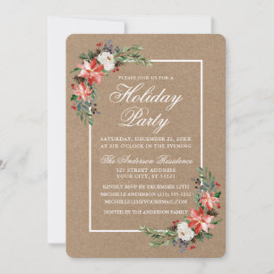 Convite Watercolor Poinsettia Holiday Party Kraft