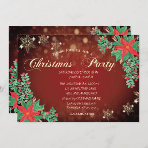 Convite Watercolor Poinsettia Snowflakes Natal