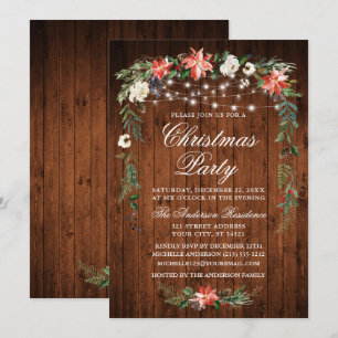 Convite Watercolor Poinsettia Wood Lights Festa de Natal