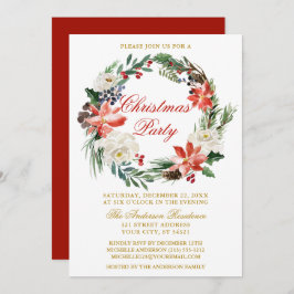 Convite Watercolor Poinsettia Wreath Red Christmas Party