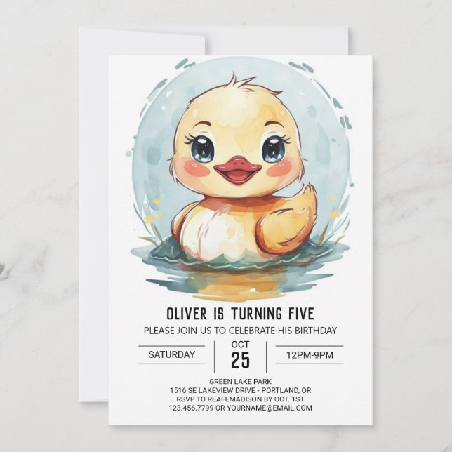 Convite Watercolor Pond Duck Birthday (Frente)