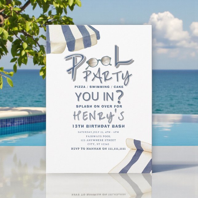 Convite Watercolor pool Umbrella Pool Party Invite (Criador carregado)