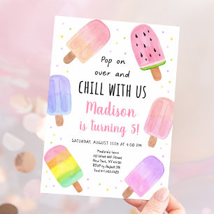 Convite Watercolor Popsicle Pink Girl Birday