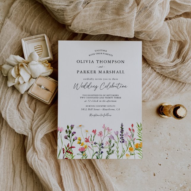 Convite Watercolor Pressed Wildflower Invitation (Criador carregado)