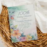 Convite Watercolor Primavera Floral 100º Aniversário<br><div class="desc">Bonito verde, amarelo e cor d'água cor-de-rosa 100º convite de aniversário para mulheres. Texto, fontes e texto são completamente personalizáveis, então, embora este cartão seja projetado para uma senhora que comemora seu centésimo aniversário, ele pode ser personalizado para qualquer idade. Entre em contato conosco para obter ajuda com a personalização...</div>