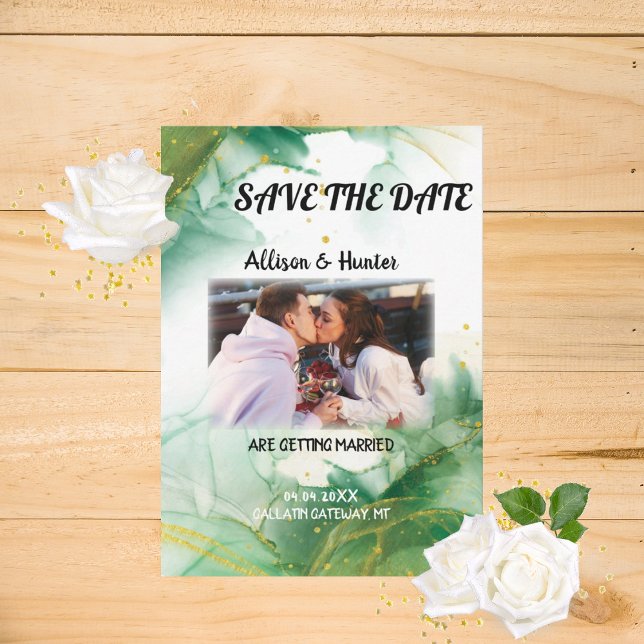 Convite Watercolor Primavera Verde Salvar a Data (Criador carregado)