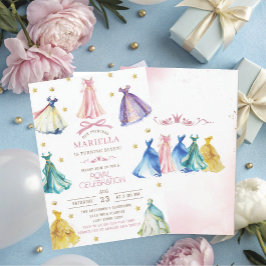 Convite Watercolor Princess  Dress Birthday is turning sev