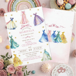 Convite Watercolor Princess  Dress Birthday is turning six