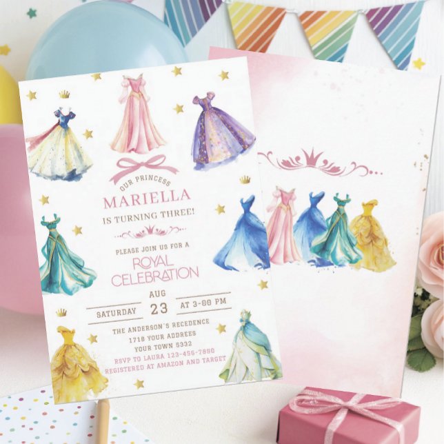 Convite Watercolor Princess  Dress Birthday is turning thr (Criador carregado)