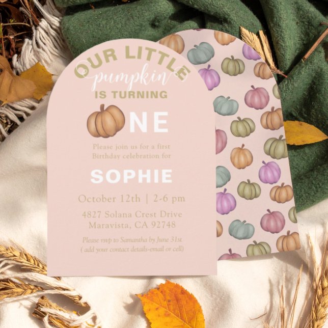 Convite Watercolor Pumpkin First Birthday Invitation (Criador carregado)