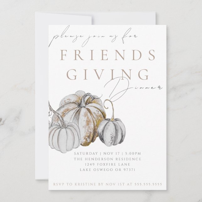 Convite Watercolor Pumpkin Friendsgiving Dinner Invitation (Frente)