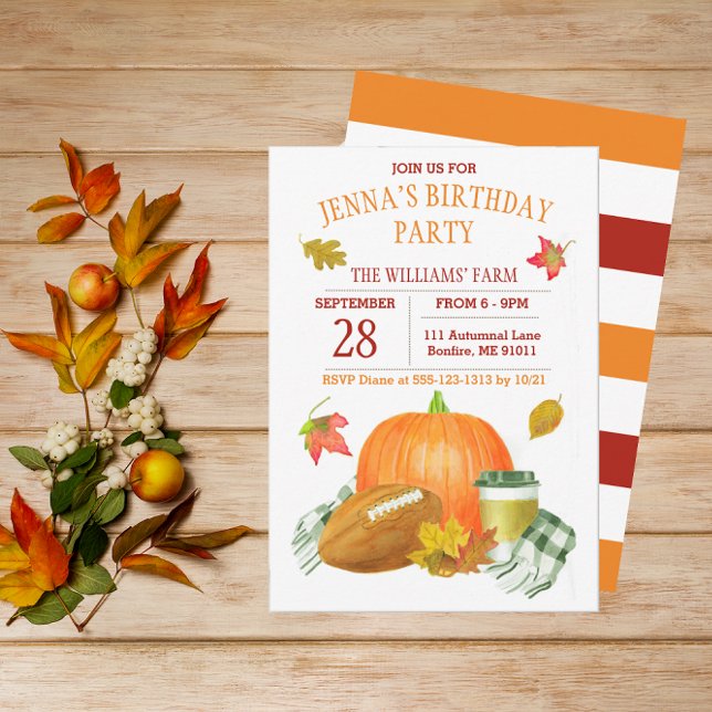 Convite Watercolor Pumpkin Latte e Futebol Party (Criador carregado)