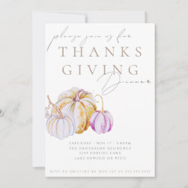 Convite Watercolor Pumpkin Thanksgiving Dinner Invitation