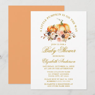 Convite Watercolor Pumpkins Autumn Floral Dourado Chá de f