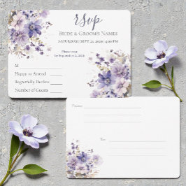 Convite Watercolor Purple & Blue Floral Wedding RSVP