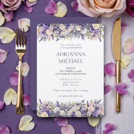 Convite Watercolor Purple Cream Floral Wedding Invitation