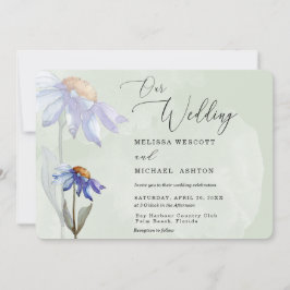 Convite Watercolor Purple Daisy Rustic Wedding Sage Green