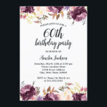 Convite Watercolor Purple Floral Bloom 60th Festa de anive<br><div class="desc">Convites Florais de Aniversário mais bonito na Loja Little Bayleigh!</div>
